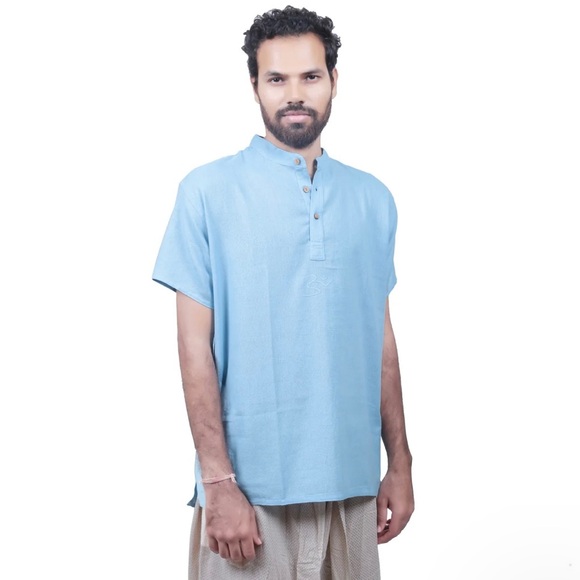 Isha life Men Sky Aum Kurta - Organic Cotton - Picture 3 of 5